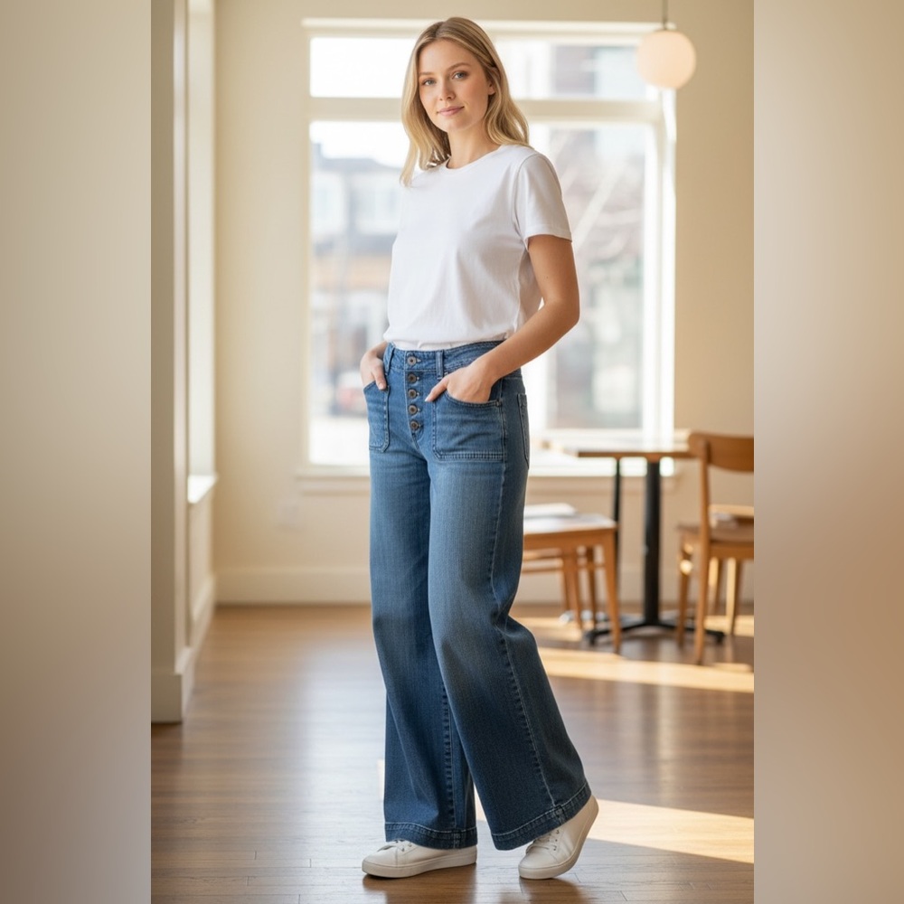 Billy Reid Wide-Leg Button-Fly Jeans • Size 26